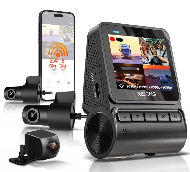 REXING RH2-4 Quad-Channel Dash Cam - 1080p Front, Rear, Cabin, and Exterior Coverage with Wi-Fi, and Optional GPS - RH2-4+64G...