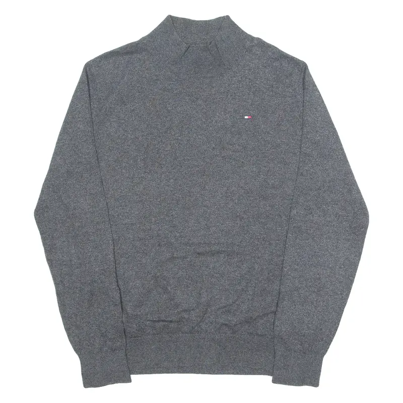 TOMMY HILFIGER Boys Jumper Grey High Neck Tight Knit 14-15Y