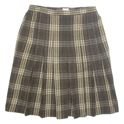 Womens Pleated Skirt Green Midi Wool Check UK 18