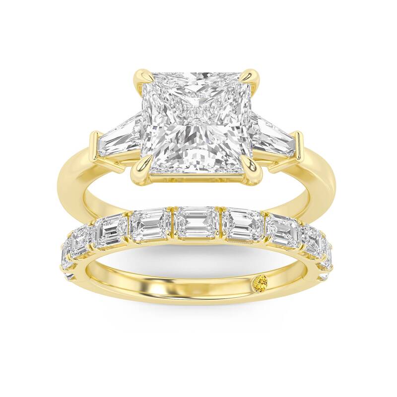 Valentina Lab Grown Princess Cut Diamond Engagement Ring with the Juliet Wedding Band | 14K Yellow Gold 2 3/4 ct. tw.