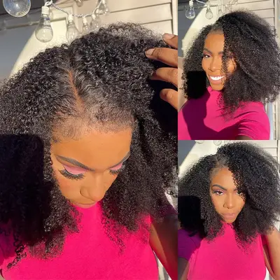 3C Newborn Hairline Curly Edge Kinky Curly Wig 6x4.5 Lace Closure Natural Hairline Blend Away