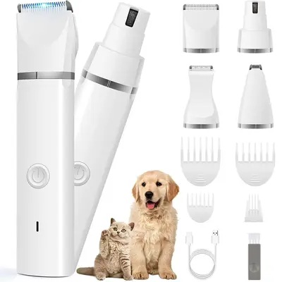 Rechargeable Pet Hair Trimmer, 1 Set Pet Grooming Kit, Low Noise Paw Trimmer, Quiet Nail Grinder Shaver for Cats and Other Pe...