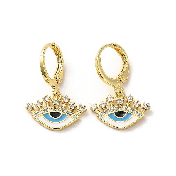 Evil Eye Real 18K Gold Plated Brass Dangle Leverback Earrings