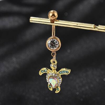 Alloy Crystal AB Rhinestone Dangle Curved Barbell Belly Rings