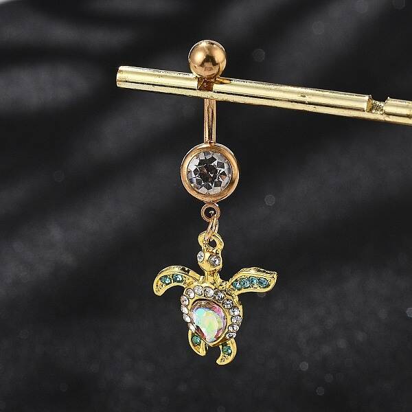 Alloy Crystal AB Rhinestone Dangle Curved Barbell Belly Rings