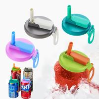 4-Pack Trendy Can Lids w/Silicone Straws–Leak-Proof for Soda, Beer, Juice. Universal Fit for Home, Travel & Parties! Reusab...