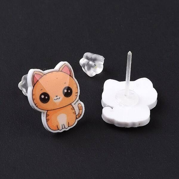 Acrylic Cat Stud Earrings with Platic Pins for Women