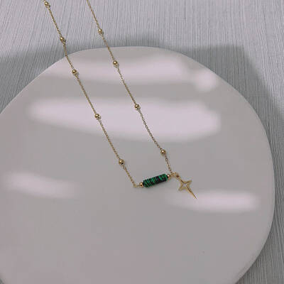 Synthetic Malachite & Stainless Steel Star Pendant Ball Chain Necklaces for Women