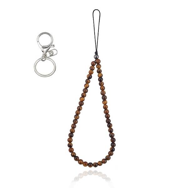 Natural Tiger Eye and Iron Alloy Lobster Claw Clasp Keychain