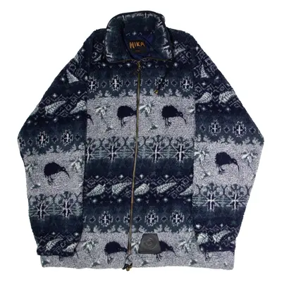 MIKA Kiwi Bird Print Mens Fleece Jacket Grey Fair Isle XL