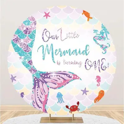 Our Little Mermaid Scale Round 1st Birthday Backdrop - Aperturee