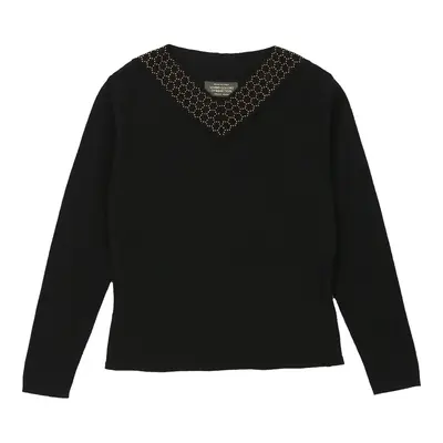 Benetton V-neck Jumper - Medium Black Wool Blend | Size: medium
