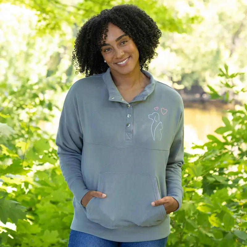 Animal Fun Snap Cadet Pullover - Cat & Moon - 2X