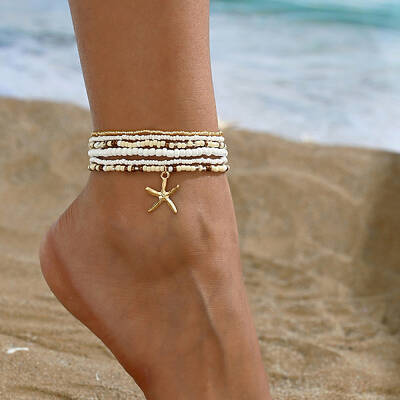 6Pcs Alloy Glass Seed Beads Anklets