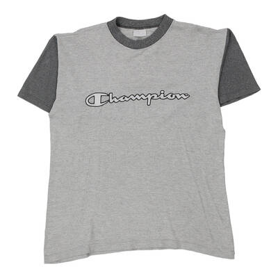 Champion Spellout T-Shirt - Large Grey Cotton