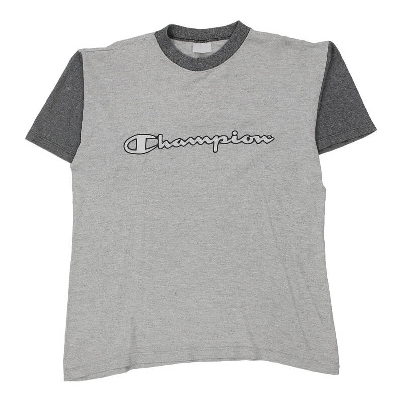 Champion Spellout T-Shirt - Large Grey Cotton