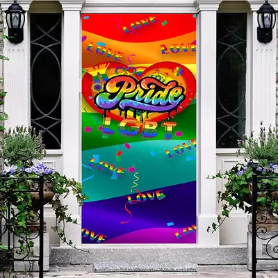 Colorful Rainbow Ribbon Love Pride Month Door Cover - Aperturee