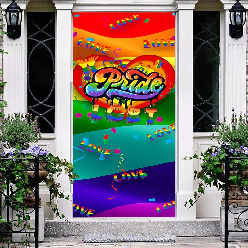 Colorful Rainbow Ribbon Love Pride Month Door Cover - Aperturee