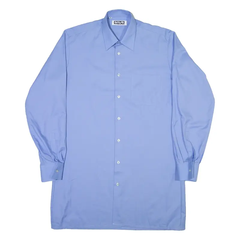 AMSA Mens Plain Shirt Blue Long Sleeve XL