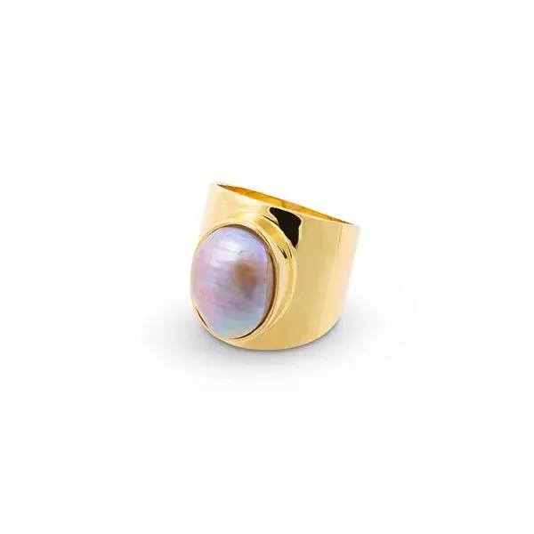 Venus Grey Pearl Gold Statement Ring | RING SIZE: MEDIUM 7 (US) - N (UK) - 54 (EU)