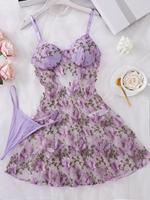 Women's Butterfly Embroidery Cami Nightdress & Thong Sexy Lingerie Set, Comfy Elegant Nighty Dress Set, Ladies Sleepwear for ...
