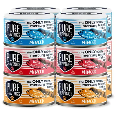 Pure Cravings Minced Tuna Wet Canned Cat Food, 100% Mercury-Tested, Moist Can Fish for Cats, Grain-Free, Protein, Non-GMO, Va...