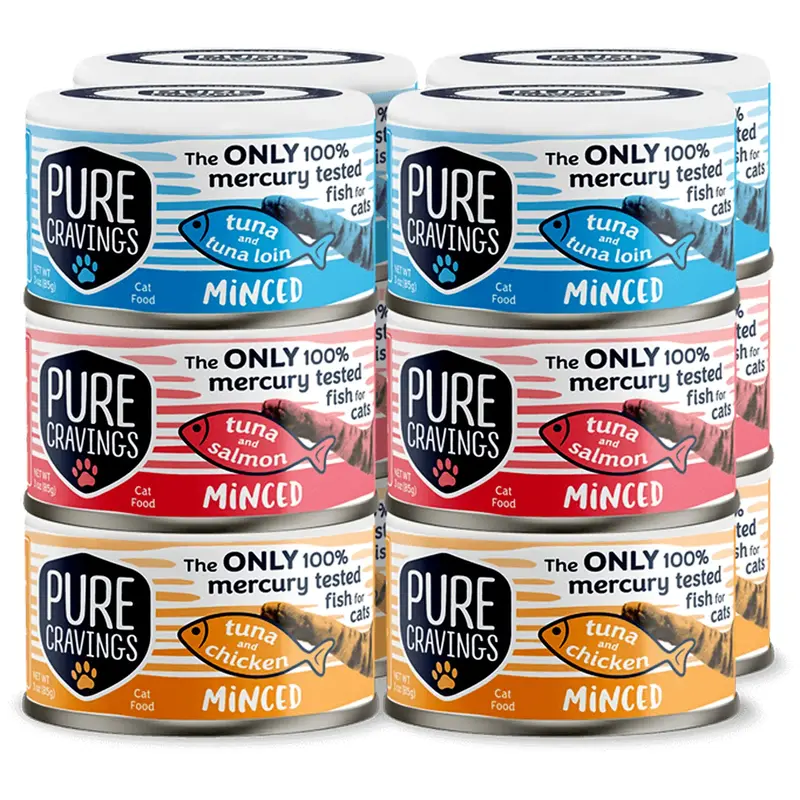Pure Cravings Minced Tuna Wet Canned Cat Food, 100% Mercury-Tested, Moist Can Fish for Cats, Grain-Free, Protein, Non-GMO, Va...
