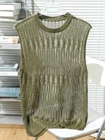 Unisex's Solid Hollow Out Knit Vest, Loose Casual Sleeveless Knitwear for Spring & Fall, Fashion Men's Knit Clothing for Dail...
