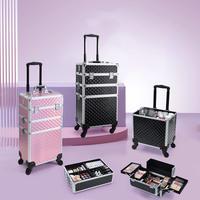Joligrace 3 in 1 Rolling Makeup Train Case Large Cosmetic Trolley Salon Barber Case for Make Up Hairstylists Nail Tech Alumin...
