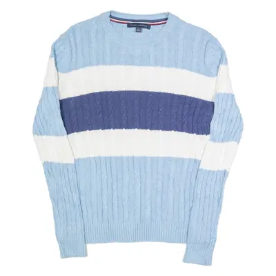 TOMMY HILFIGER Mens Patterned Jumper Blue Striped Cable Knit L
