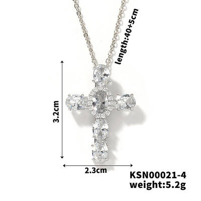 Brass Pave Cubic Zirconia Cross Pendant Necklaces