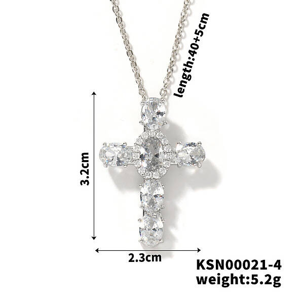 Brass Pave Cubic Zirconia Cross Pendant Necklaces
