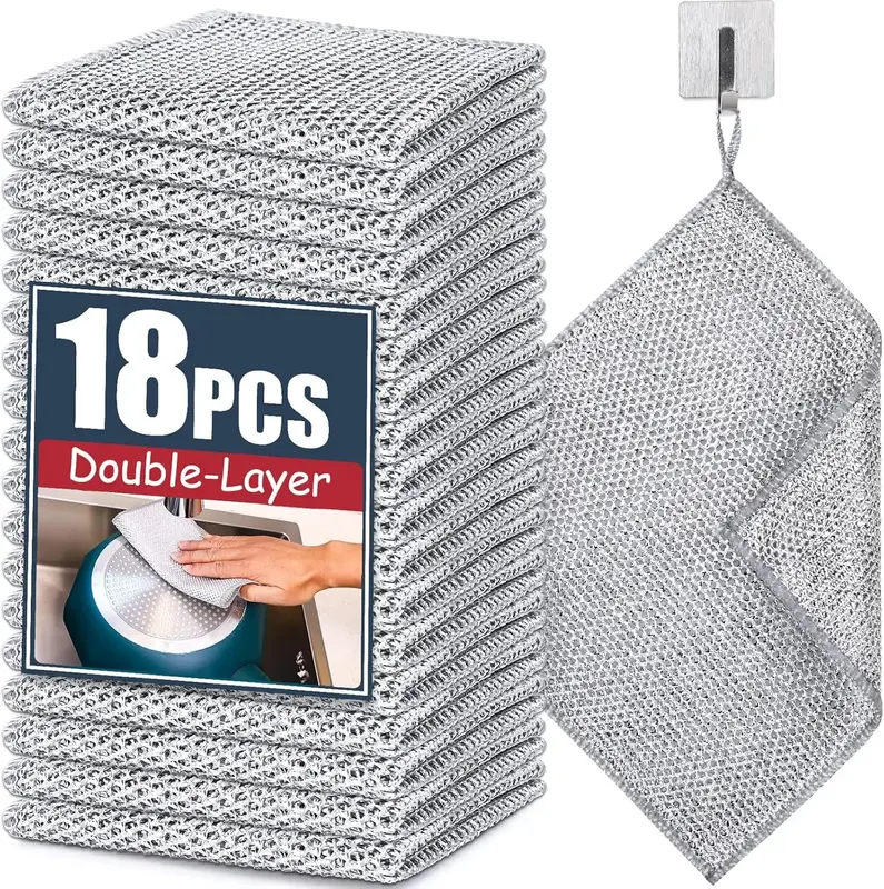 18Pcs New Upgrade Steel Wire Dishcloth,Double-Layer Powerful Cleaning Non-Scratch Wire Dishcloth Rag for Cookware, Sinks, Dis...