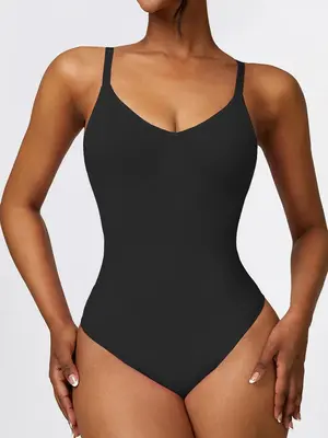 Women's Adjustable Spaghetti Strap Cami Bodysuit, Sports Bodysuit for Yoga Gym Workout, Basic Minimalist Womenswear, Summer O...