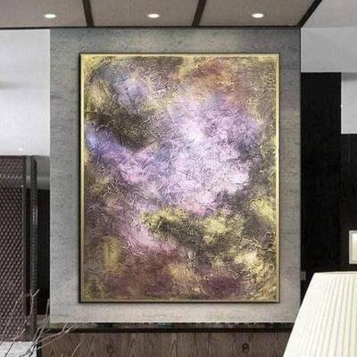 Abstract Painting Canvas Bronze Wall Art Purple Artwork Textured Art Hand Painted Art Modern Fine Art for Fireplace Wall Deco...
