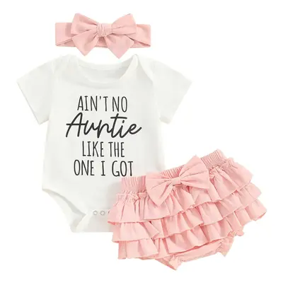 Newborn Baby Girl Auntie Outfits Letter Short Sleeve Romper T-Shirt Tops Tutu Skirt Shorts Set Summer Clothes