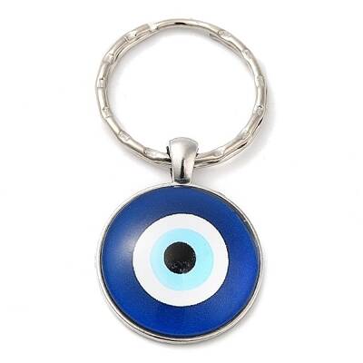 Half Round/Dome Alloy & Glass Pendant Keychain