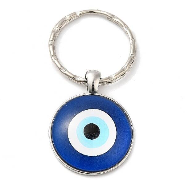 Half Round/Dome Alloy & Glass Pendant Keychain