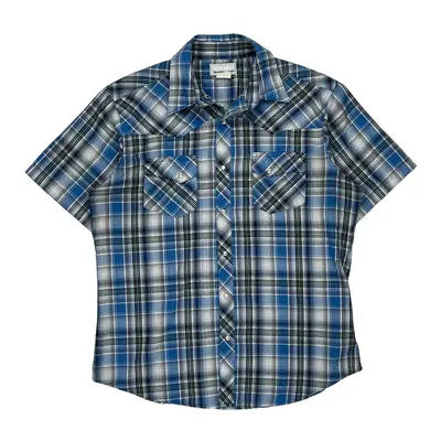 Wrangler Checked Short Sleeve Shirt - Large Blue Cotton