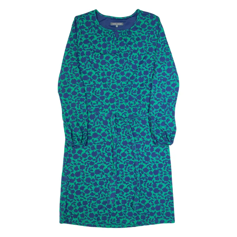 LAURA ASHLEY Womens Day Dress Green Floral Long Sleeve Midi UK 10