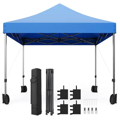 Garvee 10x10 Heavy Duty Pop Up Canopy - Commercial 500D Waterproof Tent with Steel Frame & Roller Bag (Blue) for Outdoor Even...