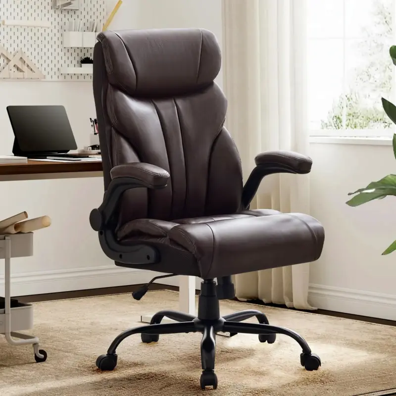 Garvee Comfortable Office Desk Chair 500 LBS, Big and Tall Office Chairs with Adjustable Flip-up Armrests,100-118°Recline Ex...
