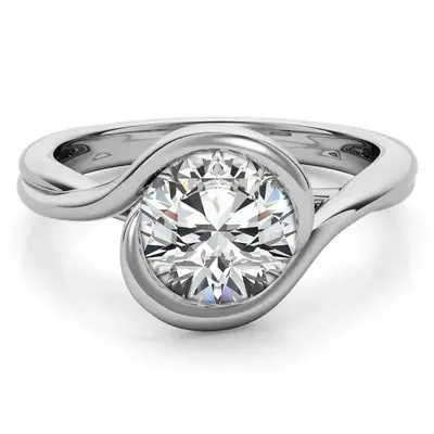 10K White Gold Round Cut Solitaire Moissanite Engagement Ring