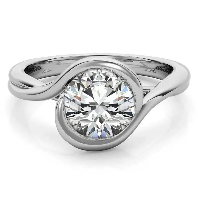 10K White Gold Round Cut Solitaire Moissanite Engagement Ring
