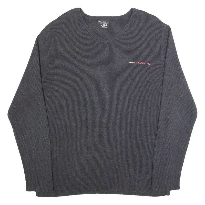 RALPH LAUREN POLO JEANS COMPANY Mens Jumper Grey V-Neck Tight Knit XL