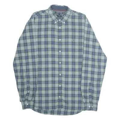 TOMMY HILFIGER New York Fit Mens Shirt Grey Plaid Long Sleeve XL