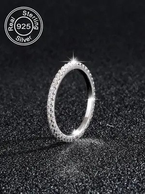 925 Sterling Silver Simple Fashion Rhinestone Decorated Ring, Casual Jewelry for Party, Daily Clothing Decor, Trendy All-matc...