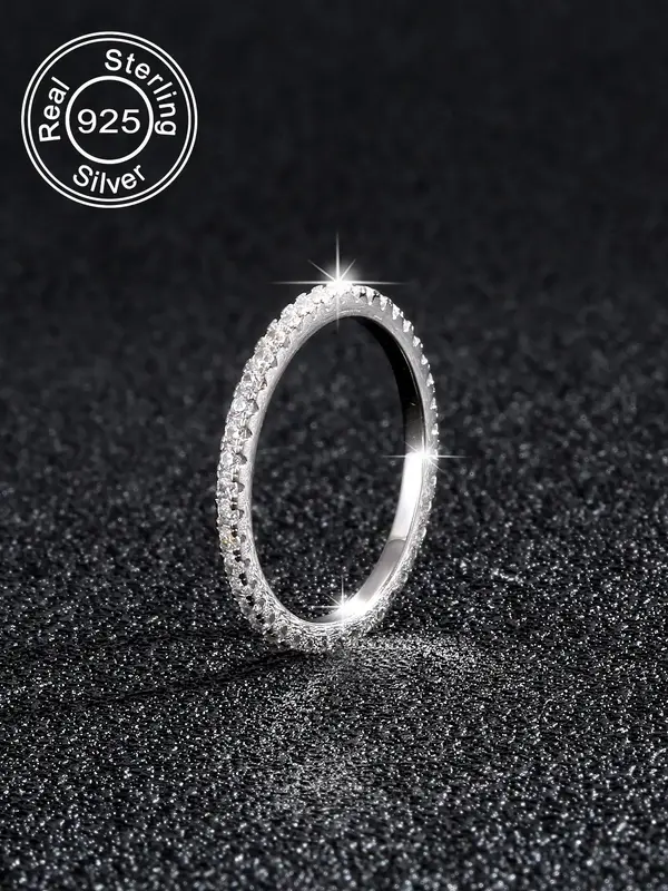 925 Sterling Silver Simple Fashion Rhinestone Decorated Ring, Casual Jewelry for Party, Daily Clothing Decor, Trendy All-matc...