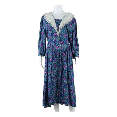 LISA II Womens A-Line Dress Purple Floral Long Sleeve Long XL