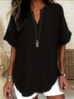 【Plus Size】 Solid Notched Neck Blouses, Casual Top for Summer, Women's Clothing for Daily Wear